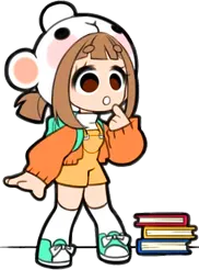 un personnage avec une pile de livres
